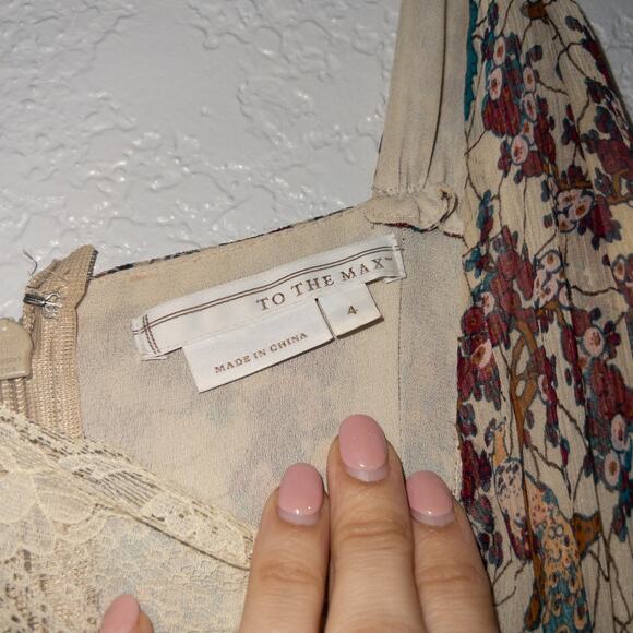 To The Max Cream Peacock Printed 100% Silk Dress Size‎ 4 - Picture 6 of 8